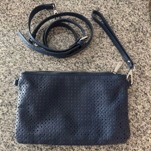 Navy Perforated Leather Crossbody Bag